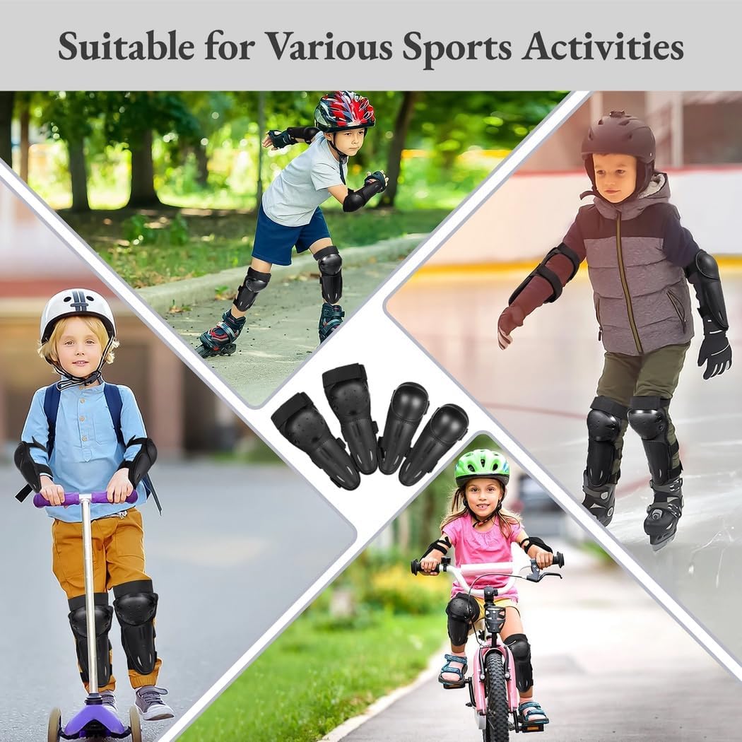 Protective Knee and Elbow Pads for Kids, Adjustable 4-Piece Set for Motocross, Skateboarding, Skiing, More