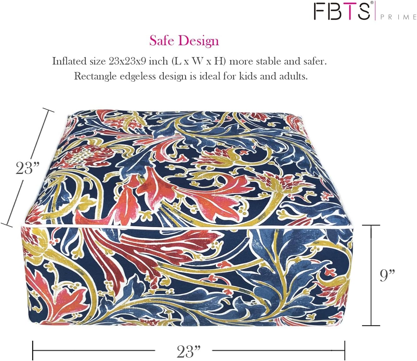 Outdoor Inflatable Footstool Ottomans Navy Paisley Square 23x9 Inch Patio Foot Stools and Ottomans Portable Footstool