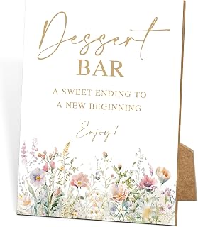 Dessert Bar Wooden Sign with Stand, Watercolor Floral Bridal Shower Decorations, Food Signs for Party, Wedding Signs for Ceremony and Reception, Engagement Decor, Bachelorette Party Favors, 6