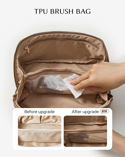 Miniatura 175 de EACHY - Bolsa de maquillaje de viaje, bolsa de cosméticos de gran capacidad para mujeres, portátil, impermeable, bolsa de aseo plana abierta