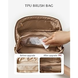 EACHY Travel Makeup Bag, Satin Portable Compartment Toiletry Bags for Traveling Women, Large Capacity Cosmetic Bag with Handle & Compartments