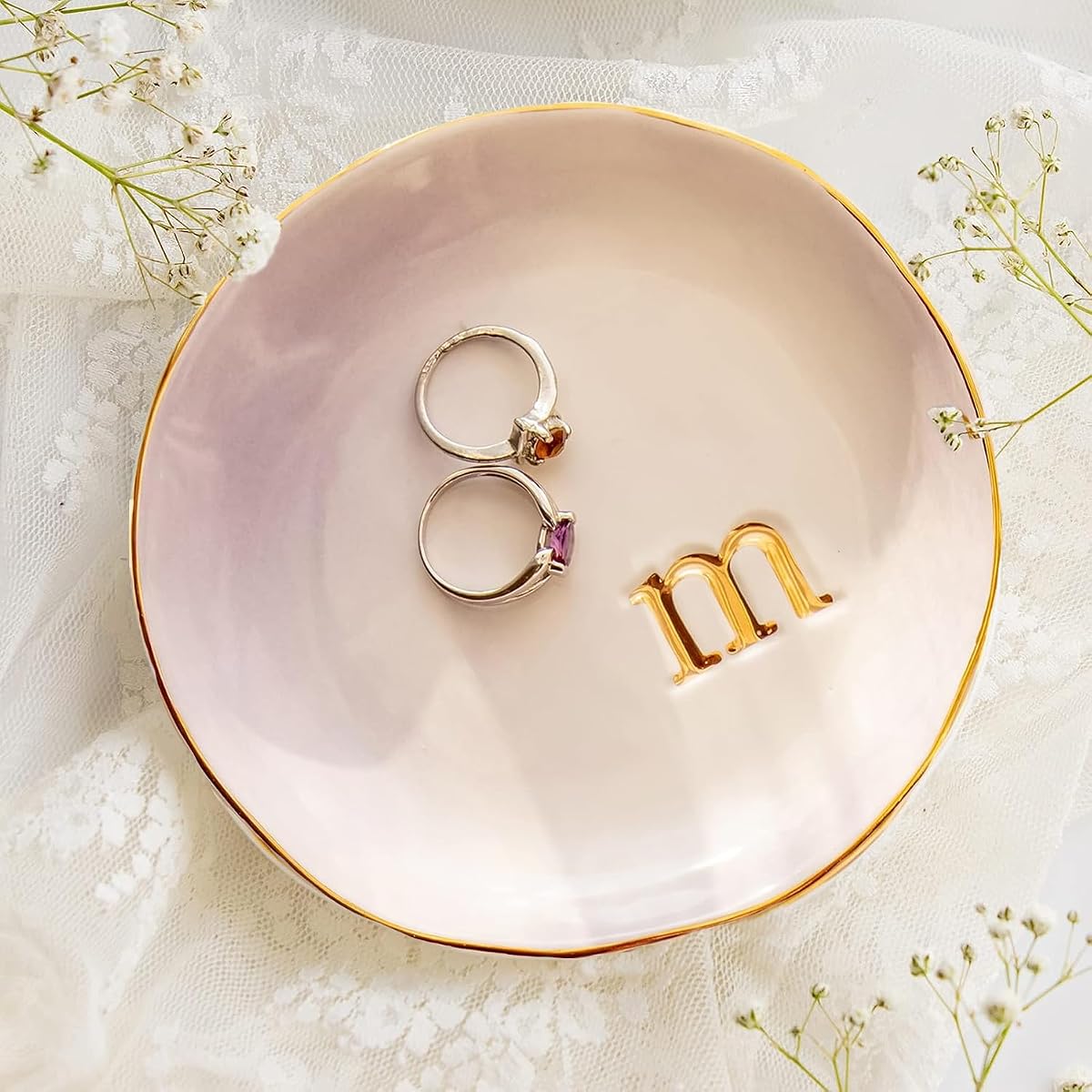 COLLECTIVE HOME - Ceramic Jewelry Tray, Decorative Trinket Dish for Rings Earrings Necklaces Bracelet Watch Keys, Birthday Mother's Day Christmas Gift for Women, 4.75", Colored Surface (M)