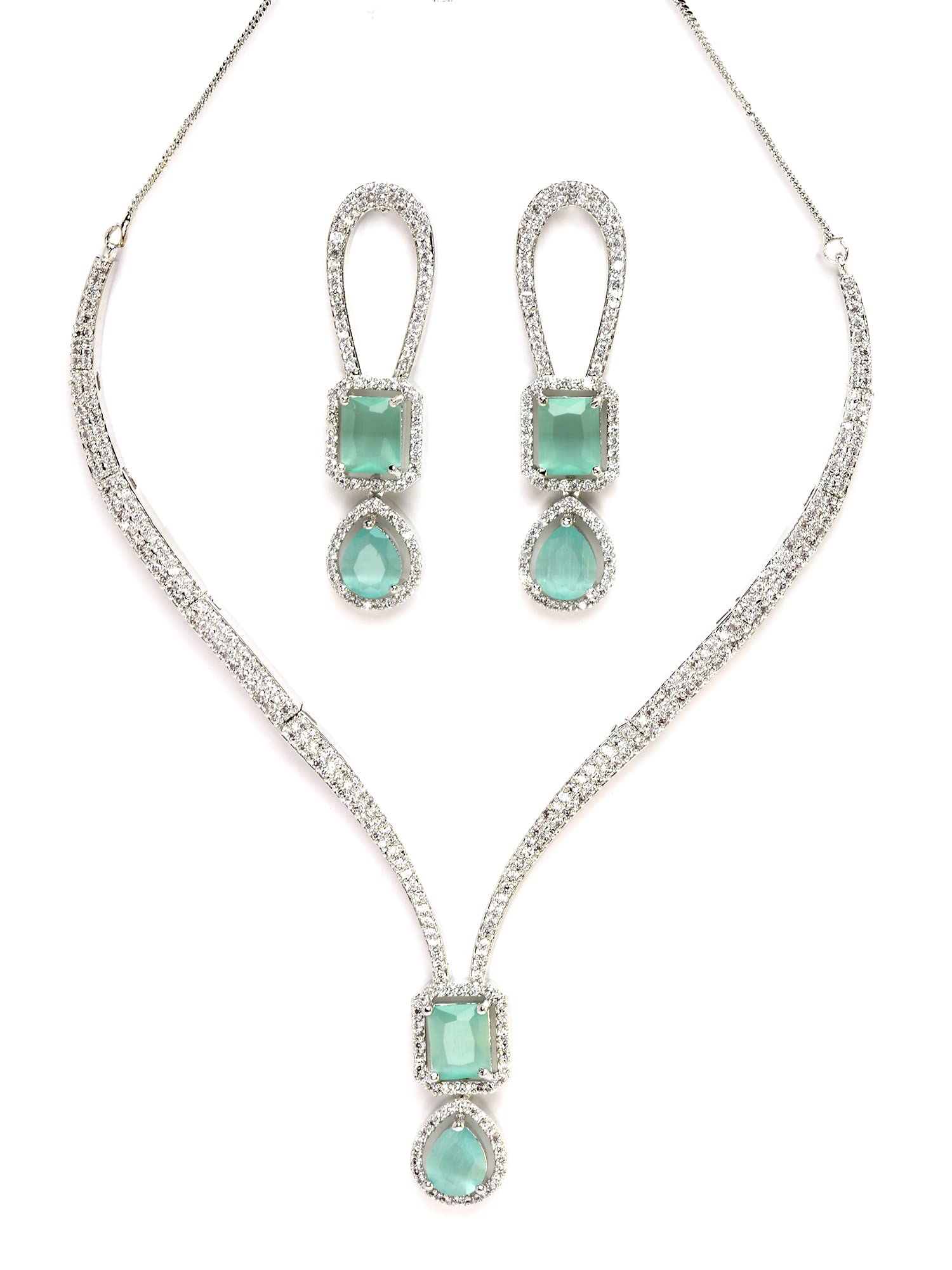 Karatcart Women Silver Plated Lime Green Cz Studded Necklace With Earrings (B0BQYY9QKB) Amazon Price History, Amazon Price Tracker
