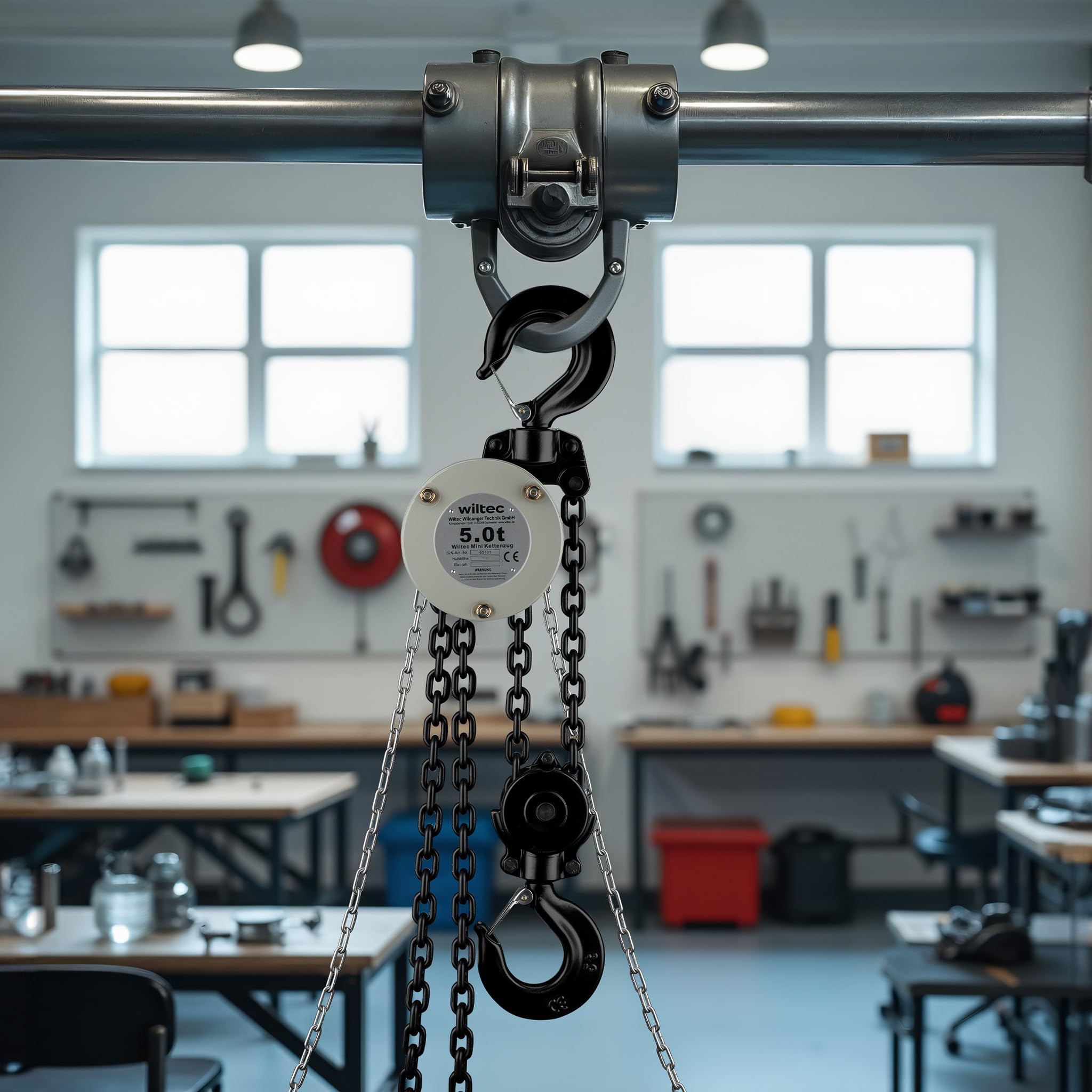 Wiltec Mini Kettenzug bis 5 t, robuster Handkettenzug 3 m Hubhöhe, Tragmittel mit 3 m Lastkette, Hebezeug manuell, hochbelastbares Hebemittel