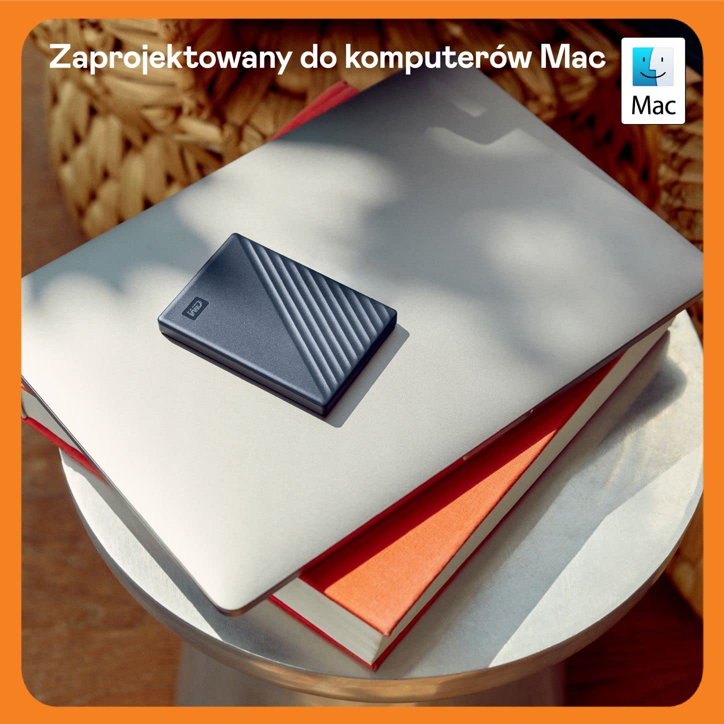WD My Passport do komputera Mac 4TB, przenośny zewnętrzny dysk twardy, USB 3.2 Gen 1/USB 3.0, ochrona hasłem, oprogramowanie do tworzenia kopii zapasowej, sformatowany dla systemu MacOS, granatowy