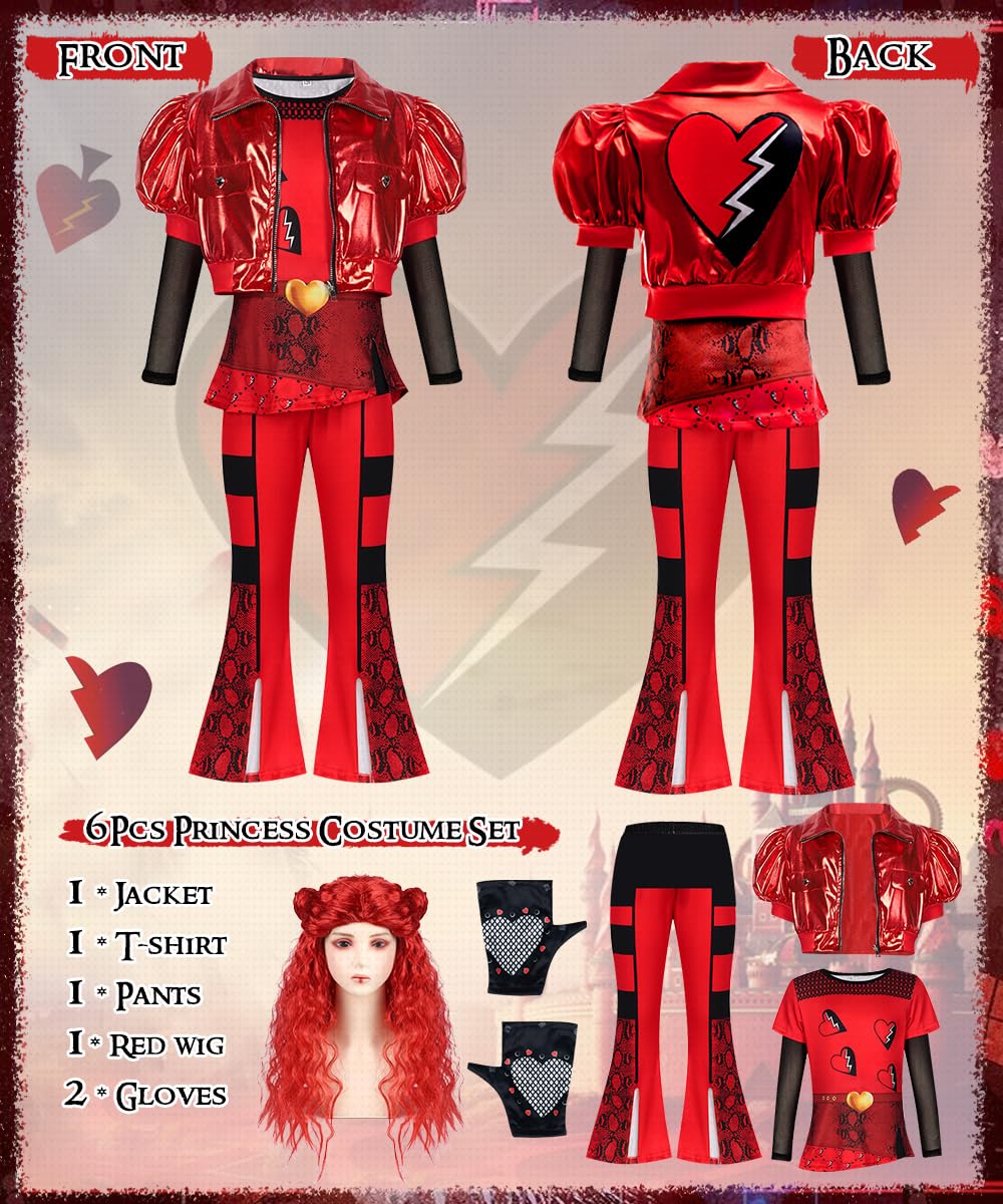 Costume Rise of Red Bambina, Vestito Rise of Red con Giacca Camicia Pantaloni Parrucca, Regalo per Bambino, Costume Rosso per Halloween Carnevale Cosplay