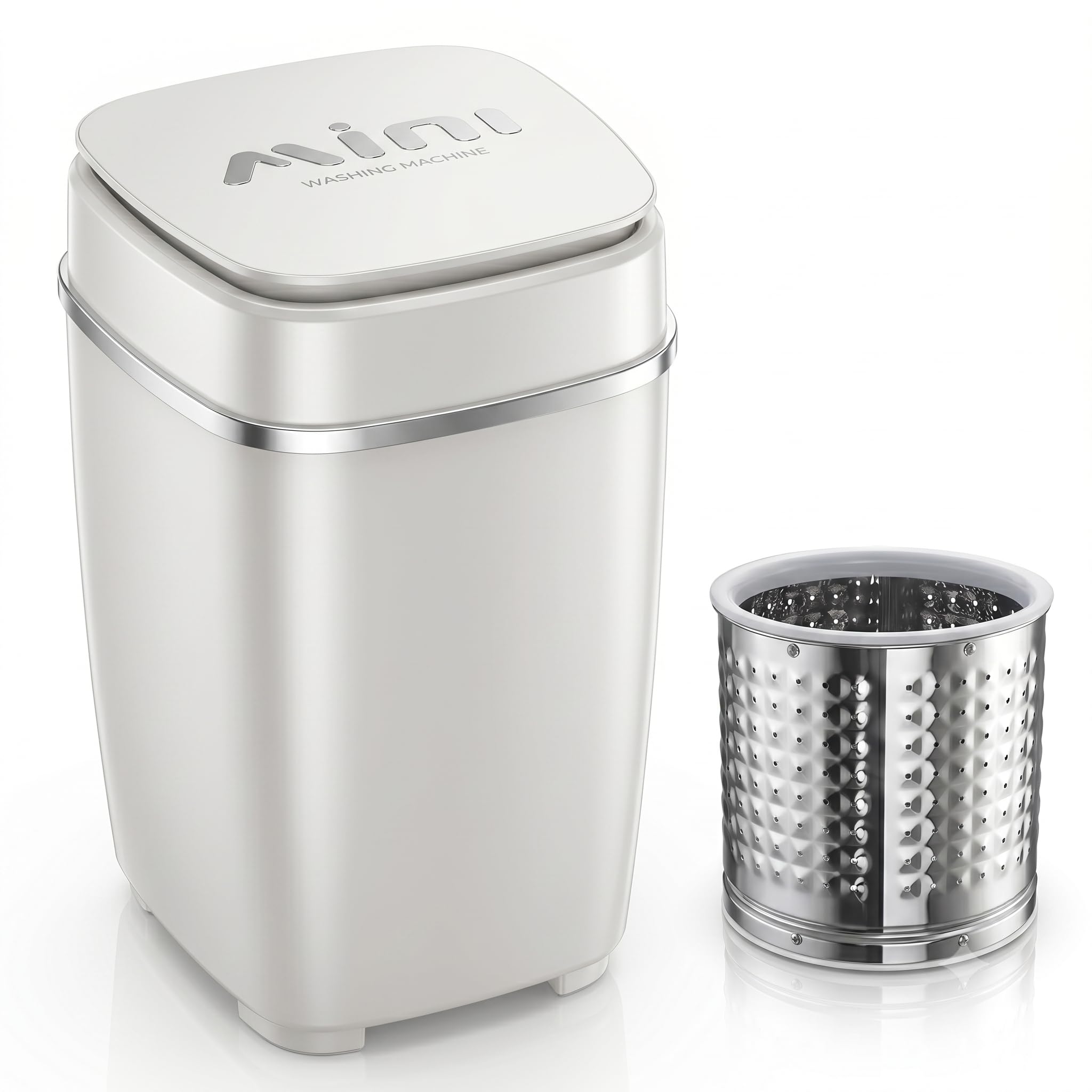 Portable Mini Washing Machine || Detachable Stainless Steel Spin Basket || Compact Semi-Automatic Bucket Washer for Baby Clothes, Innerwear & Daily Laundry || Home, Hostel & Travel (White)-image-10