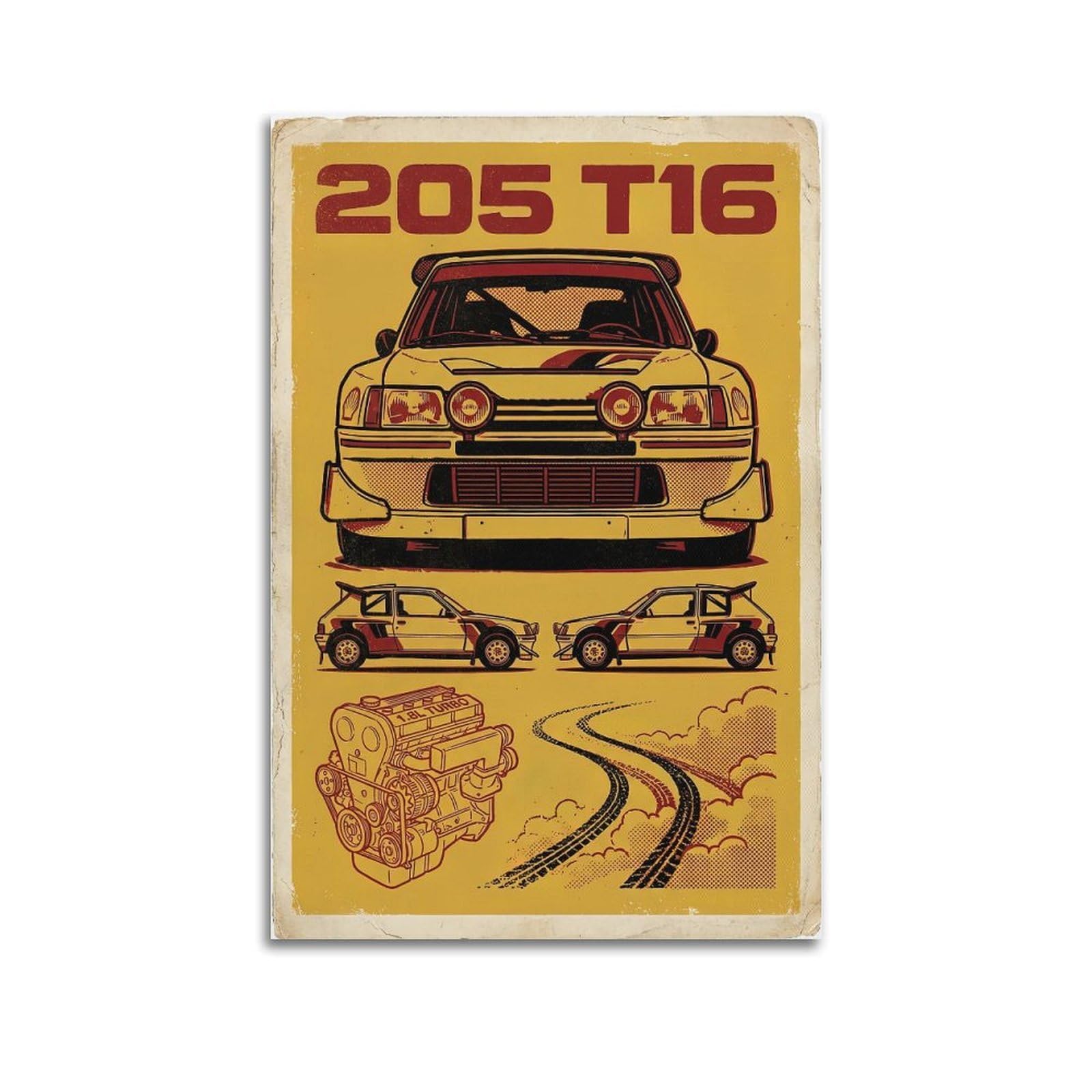 Okngb Unframe-Style Vintage Classic Rally Motorsport Poster 205 Turbo 16 Culture Decorative Painting Canvas Art Picture 20X30inch(50X75cm)