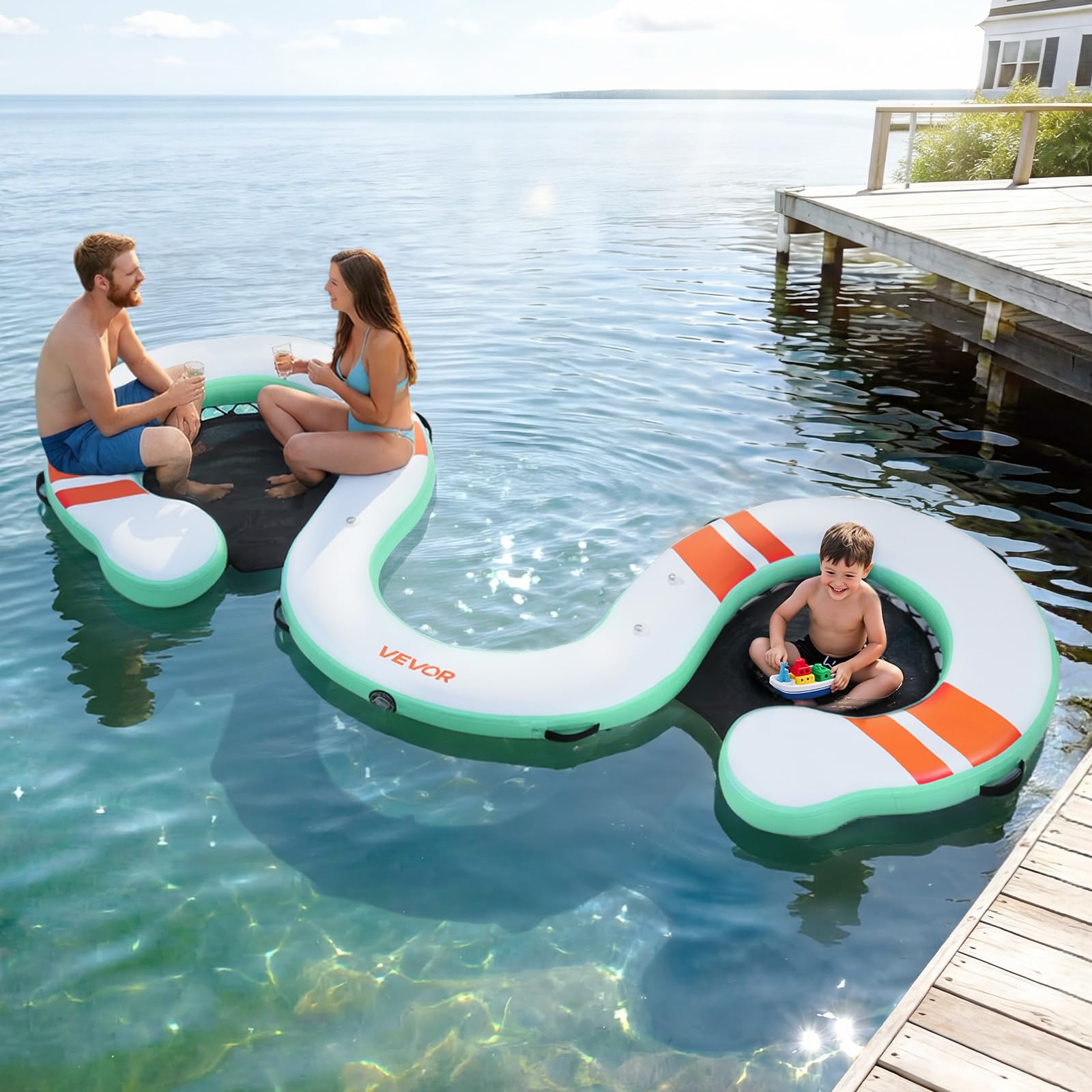 VEVOR Pontile Galleggiante Gonfiabile 4,57 x 1,83 m da Mare Piscina, Piattaforma Galleggiante Superficie Antiscivolo con Scaletta Staccabile Borsa da Trasporto, Isola d'Acqua per Piscina Spiaggia Mare
