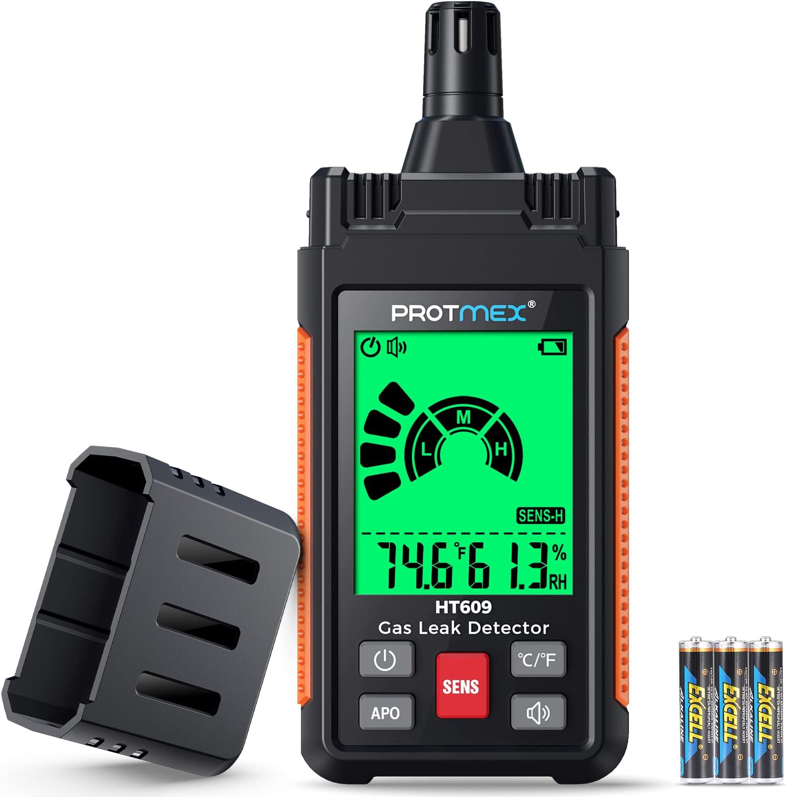 Gas Leak Detector, Protmex HT609 Natural Gas Detector with Audible & Visual Alarm, Temp and Humidity Measure, Portable Gas Sniffer to Locate Combustible Gas Leak Sources Like Methane, LPG, LNG, Fuel