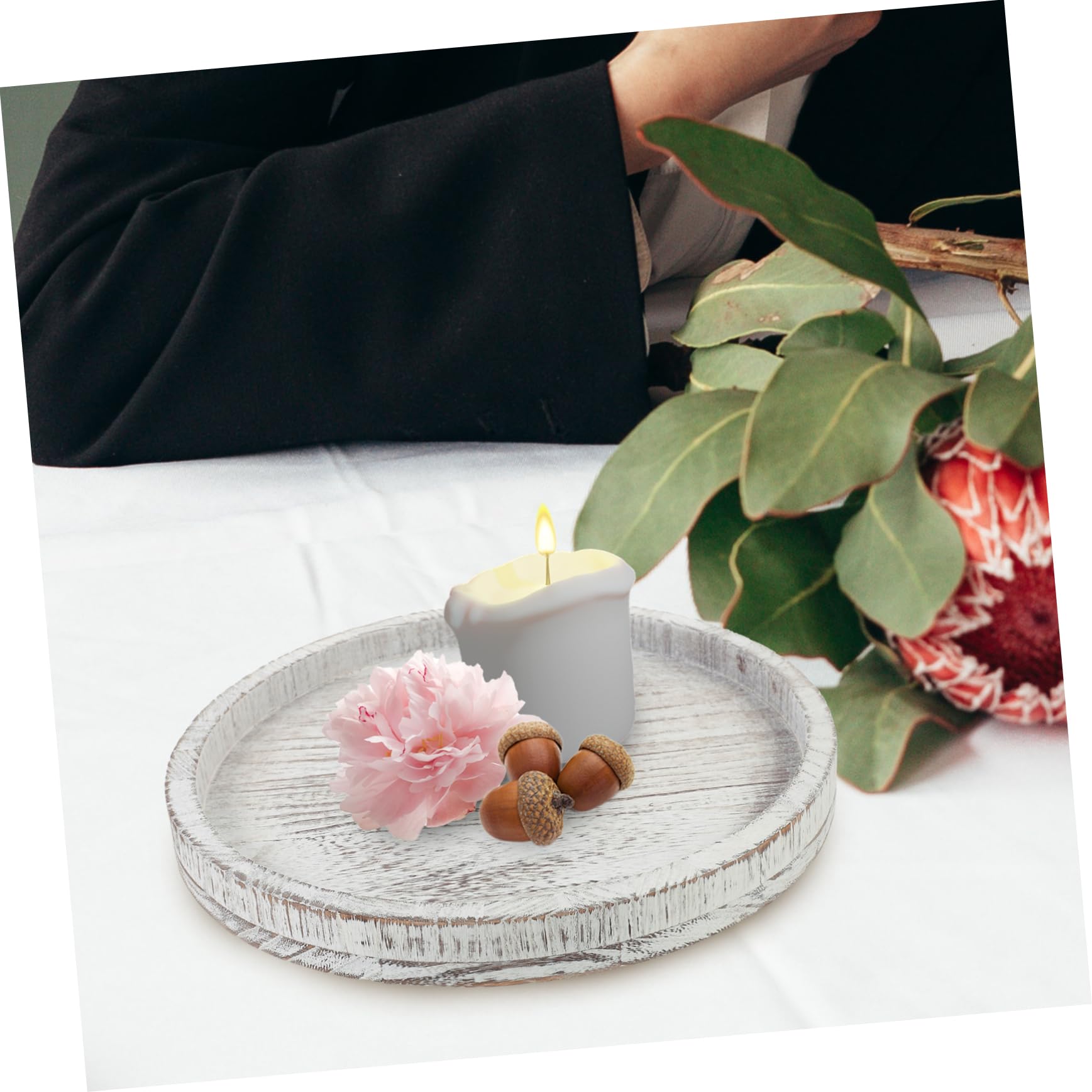 Mobestech Bandeja Redonda de Madera Rústica para Velas Centro de Mesa Elegante para Cocina y Comedor para Decoración