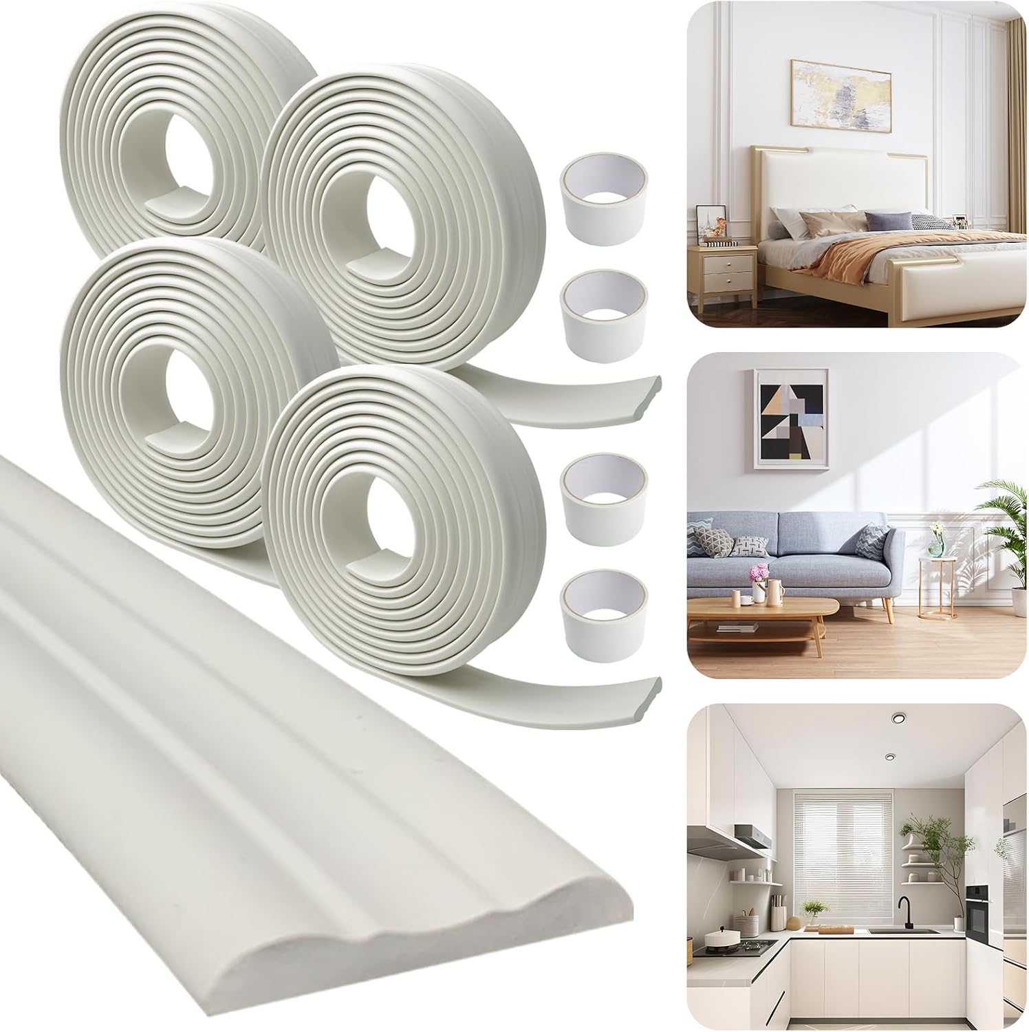 4 pcs peel and stick wall molding 16.4 ft x 2.4" chair rail moulding for walls adhesive flexible molding trim for home decoration and wall protection