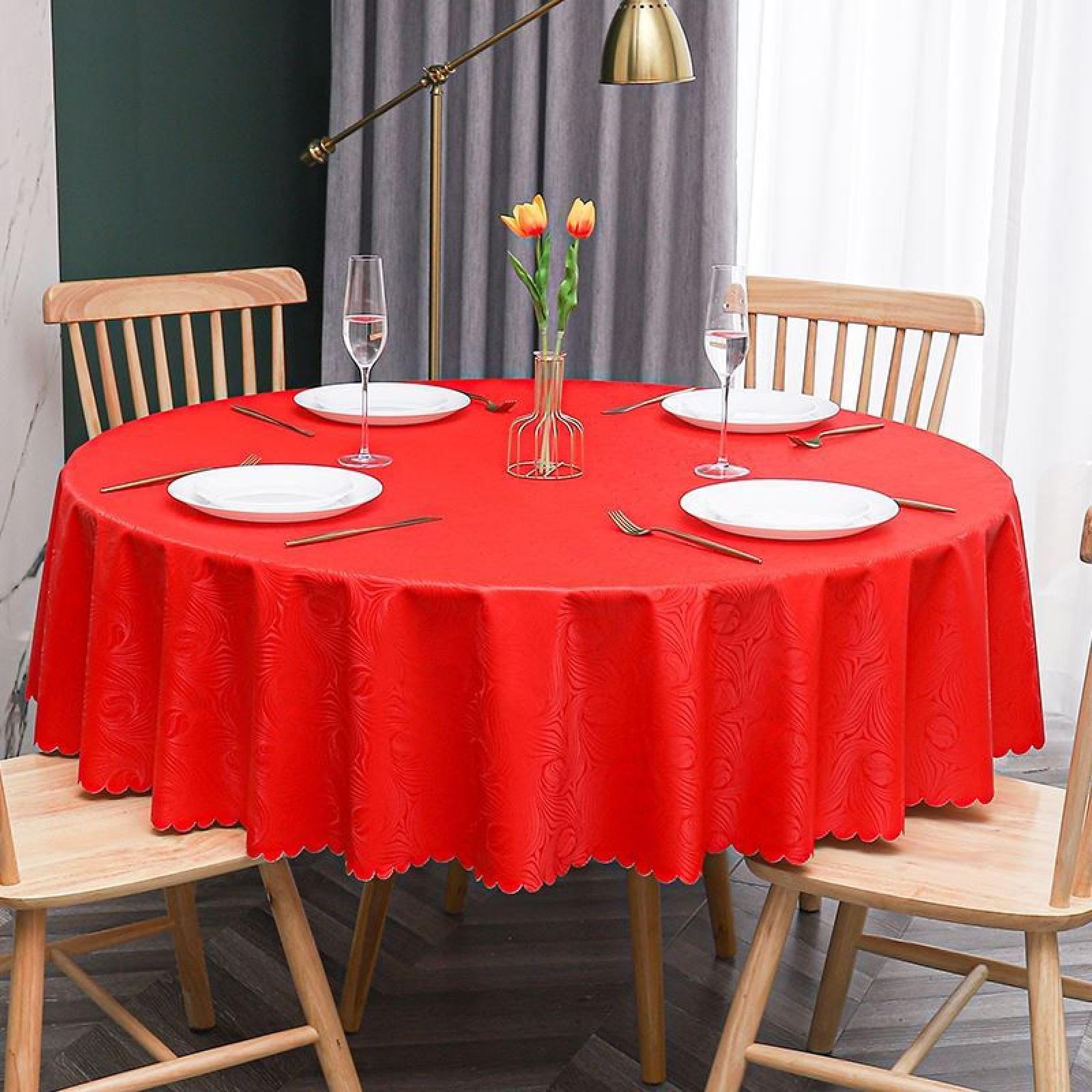 XQSSB Stain Dust Proof Decorative Table Cloths Anti Hot Scratch Table Cloth Dust Proof Washable Kitchen Table Cover C Red Circle Diameter 120cm