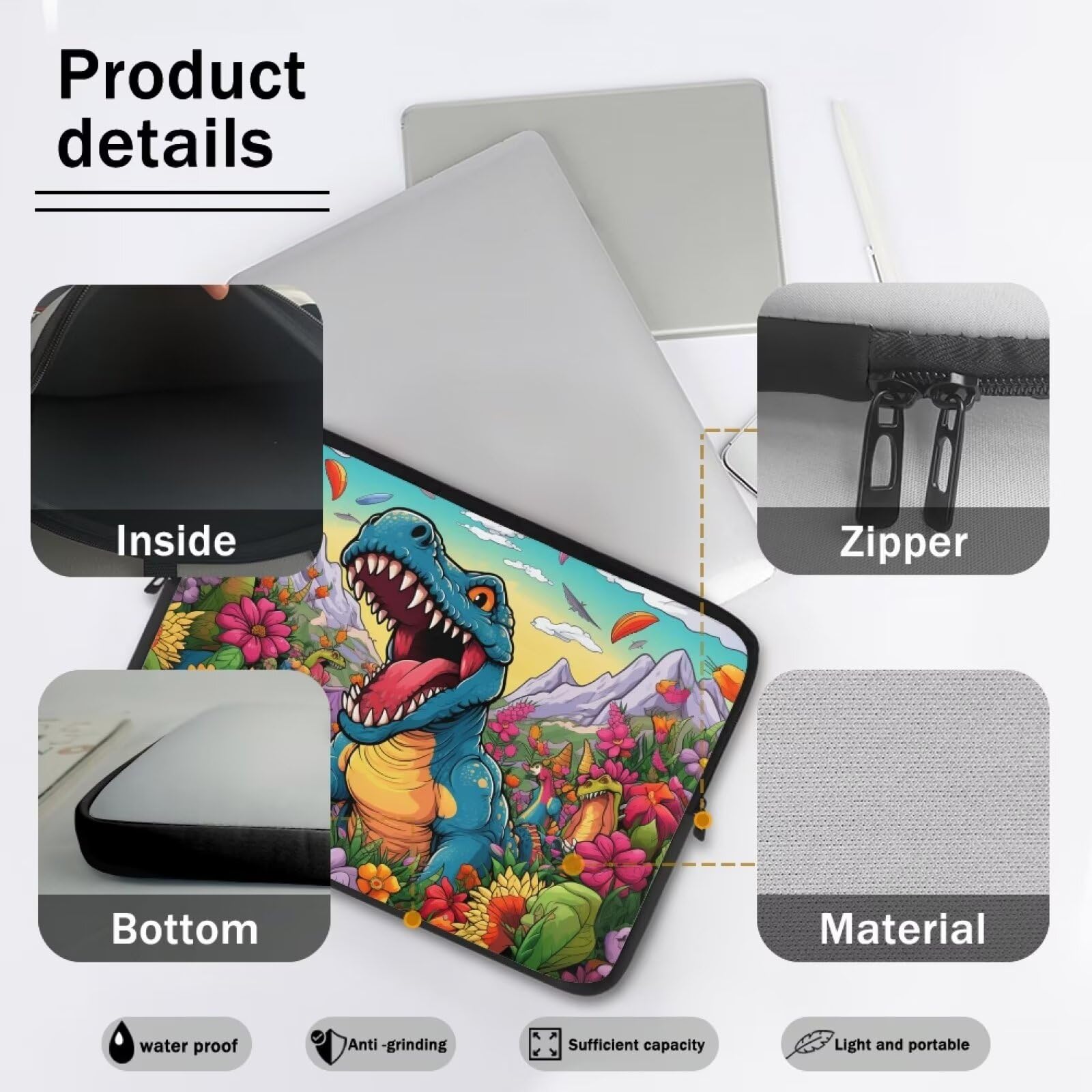 Funda Para Laptop De 12 Pulgadas Con Estampado De Dinosaurios - Protectora Antigolpes, Delgada Y Ligera - Ideal Para Viajes Y Oficina