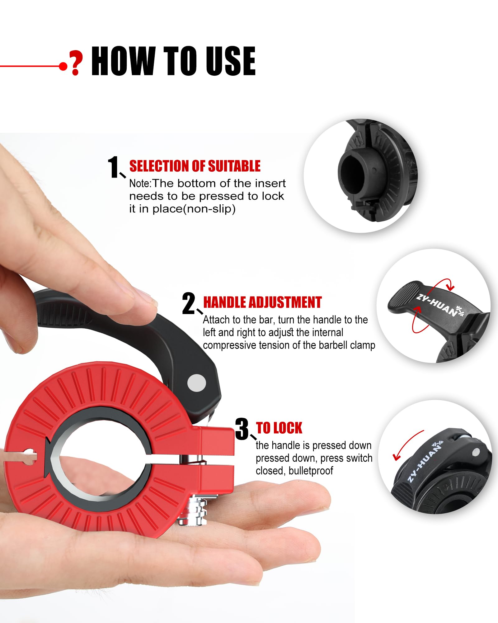 Clip per bilanciere da 2,5 cm, morsetti per bilanciere da 2,3-3 cm, clip a sgancio rapido per bilanciere, morsetti regolabili per bilancieri olimpici (rosso + nero)