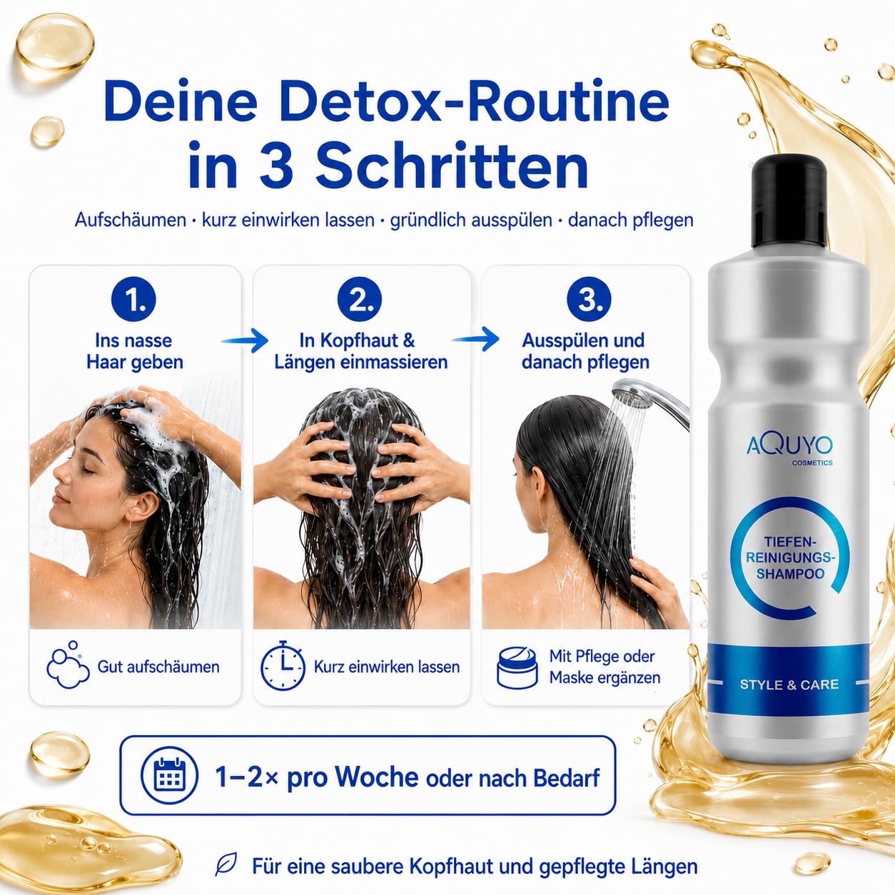 Style & Care Tiefenreinigung Shampoo zur Haarpflege, entfernt Klebereste und Rückstände aus dem Haar (3x 1000ml) | Reinigungsshampoo und Pflegeshampoo ein Einem | ohne Silikone, Salze oder Parabene
