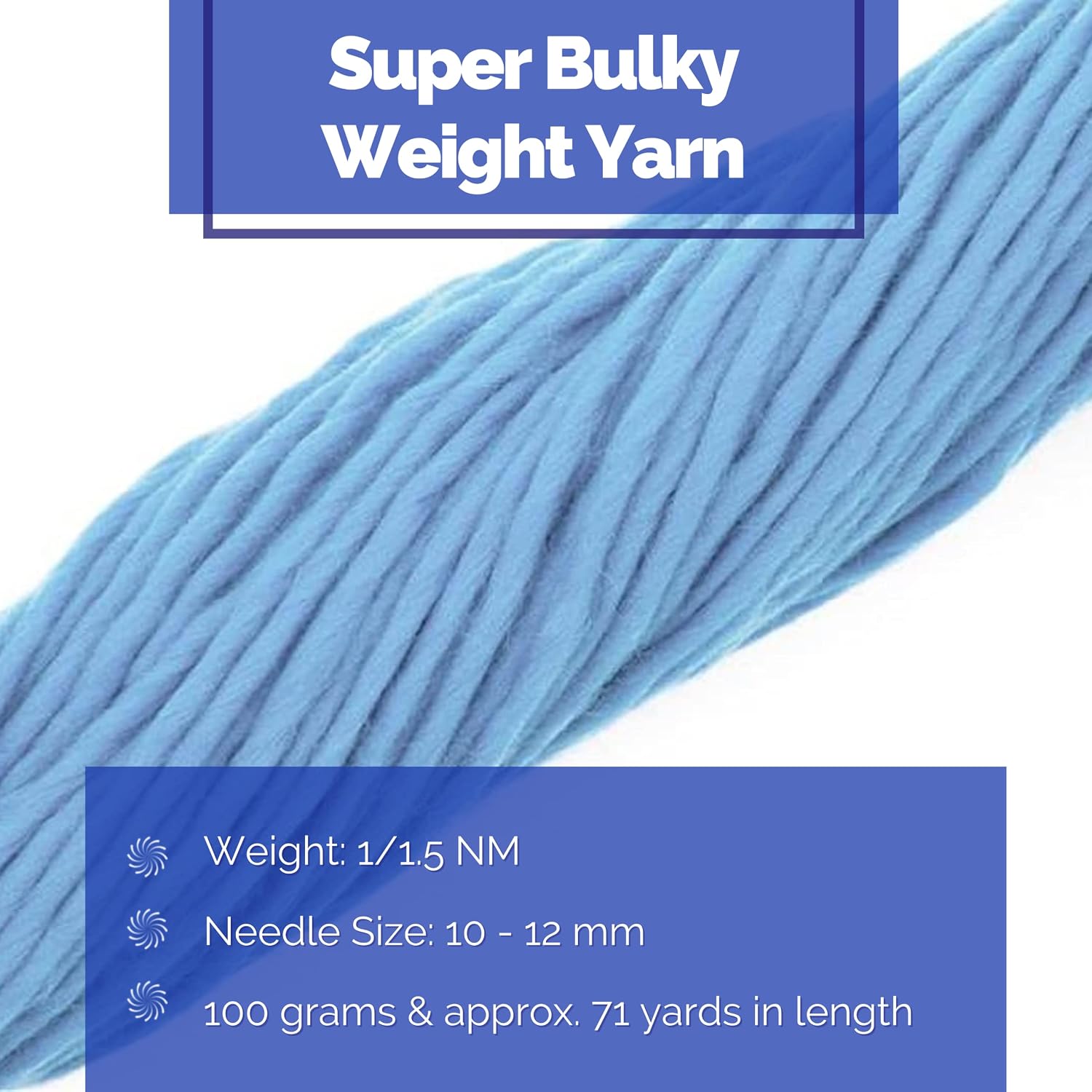 Revolution Fibers | Premium Super Bulky Merino Wool | 100-Grams Chunky Weight, Thick Wool for Knitting, Crochet, Baby Blanket, Dyed, Felting, Weaving, Dream Blue