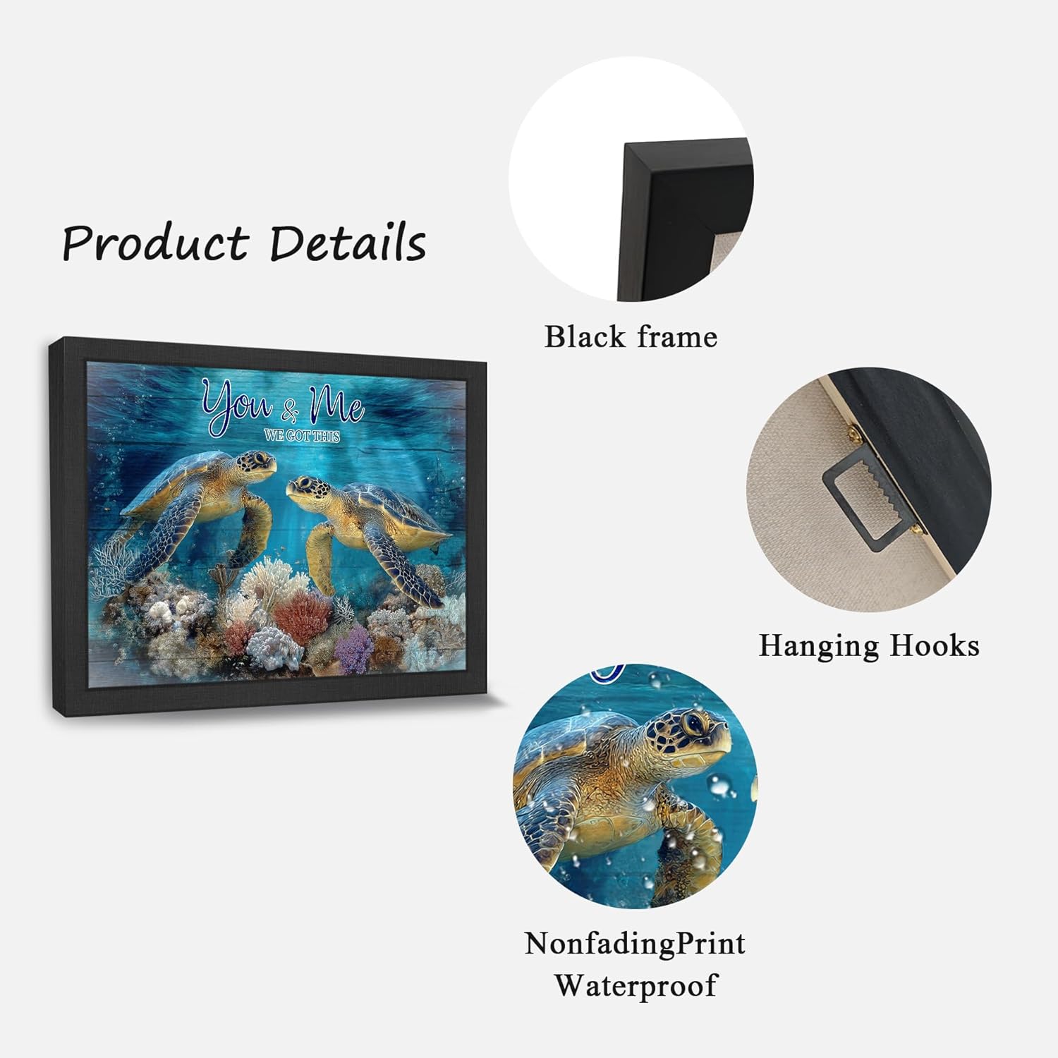 Sea Turtle Bathroom Decor Wall Art Ocean Turtle Pictures Canvas Painting Artwork Signs Decoration Gifts For Bathroom Living Room Bedroom Office Framed 16"X24"