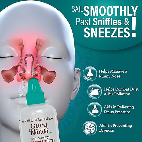 Miniatura 3 de GuruNanda Botella de enjuague sinusal y paquetes premezclados de solución salina de 16 ct, paquetes de enjuague sinusal totalmente naturales para