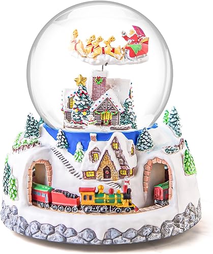 Miniatura 7 de Mr.Winder Papá Noel musical giratorio con purpurina de tren en la aldea, caja de música de Navidad, globo de nieve, regalo para mujeres, esposa,