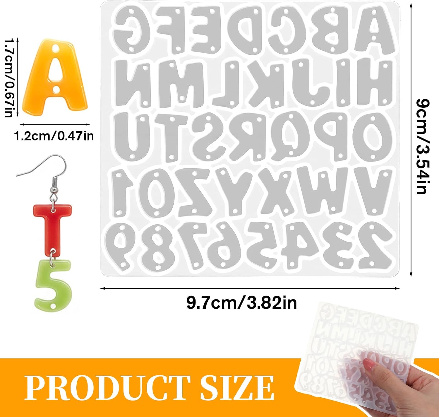 Resin Earring Molds Reusable Silicone Alphabet Mold Resin(A-Z, 0-9)