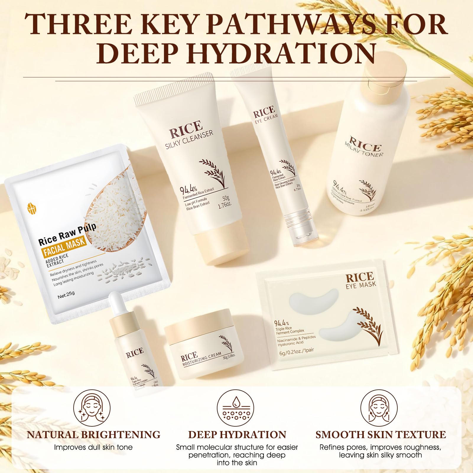 Riso Kit Skincare Viso Completo, 11 Pezzi Riso Set Skincare, Skin Care Coreana Set Completo con Detergente, Maschera, Maschera, Rice Toner, Contorno Occhi, Idrata e Nutre, Lasciando la Pelle Radiosa