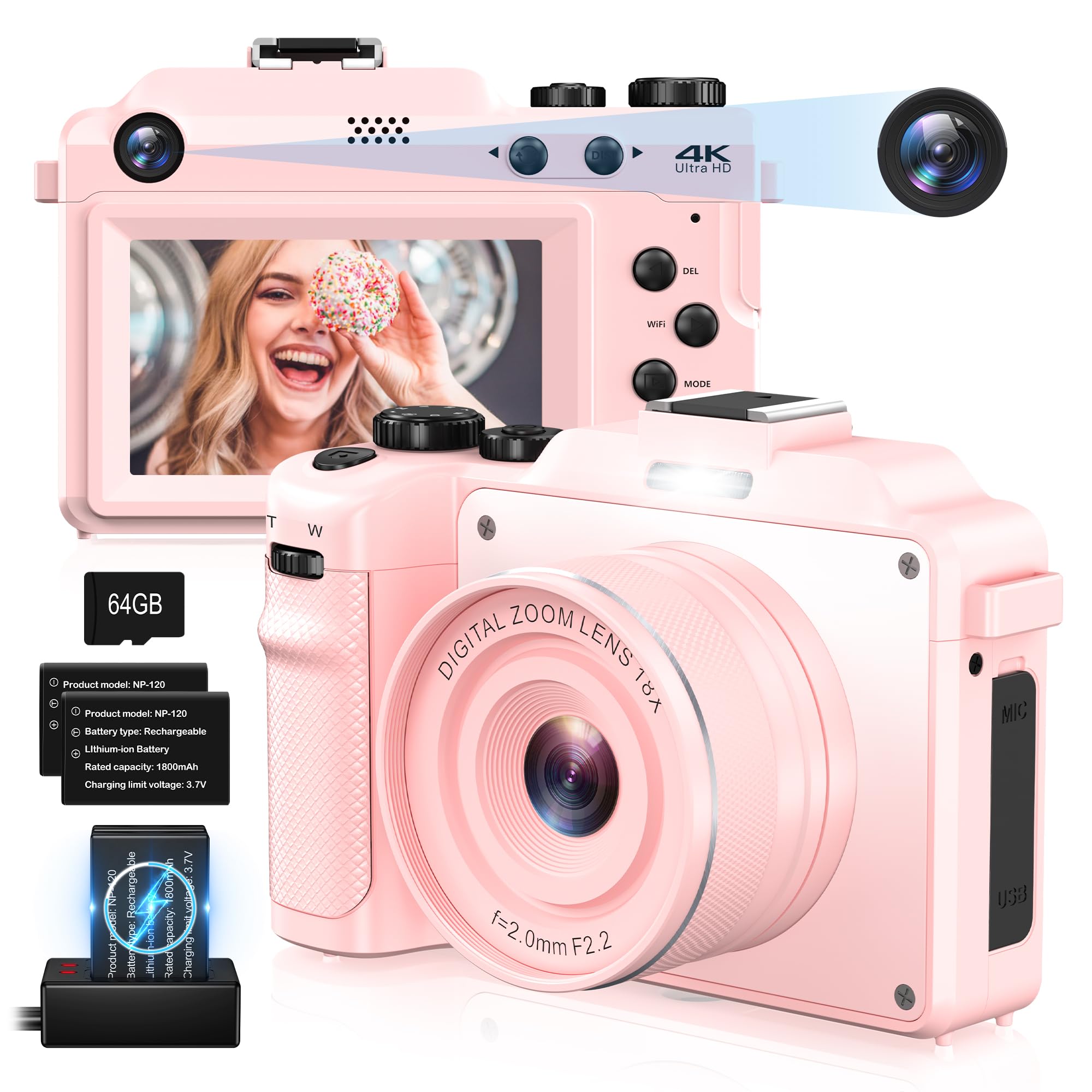 Amazon.com : Cameras for Photography,4K Pink Digital Camera