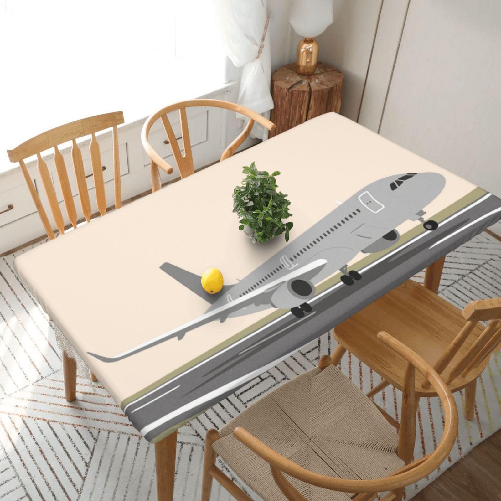 Fodpand Black Airplane On Airport Spandex Fitted Tablecloth For 5 Foot Rectangle Tables,Waterproof Picnic Table Cover Stretch Table Cloth Washable Table Protector For Picnic, Camping, Outdoor