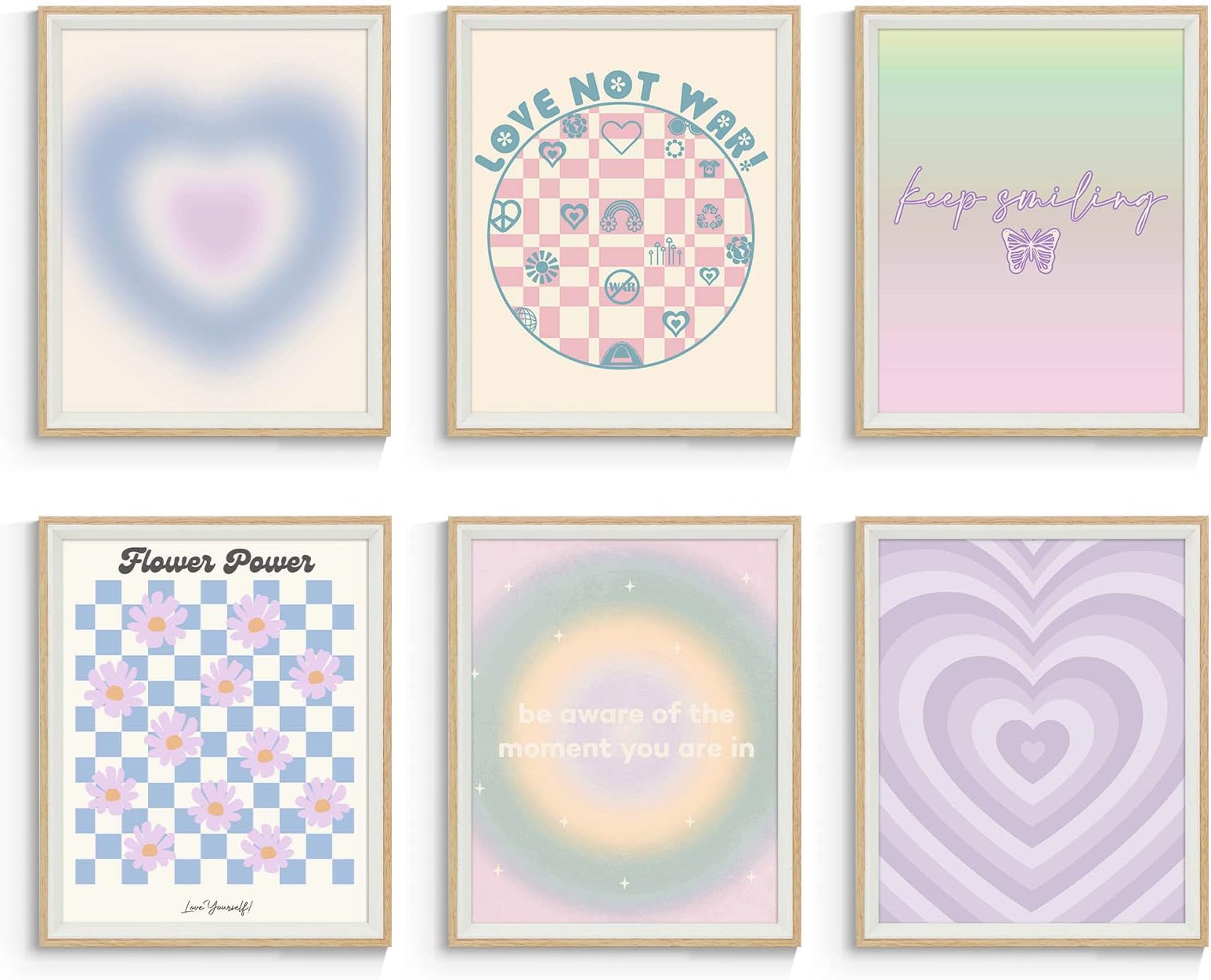 InSimSea Framed Purple Danish Pastel Wall Art Prints for Living Room Bedroom, 6 Pieces