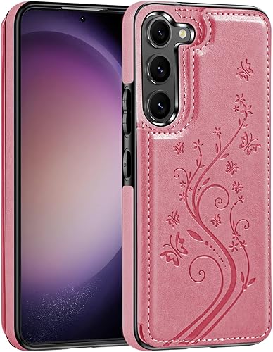 Korecase Funda tipo cartera de piel sintética con tarjetero y cierre magnético doble para Samsung Galaxy A54, color rosa