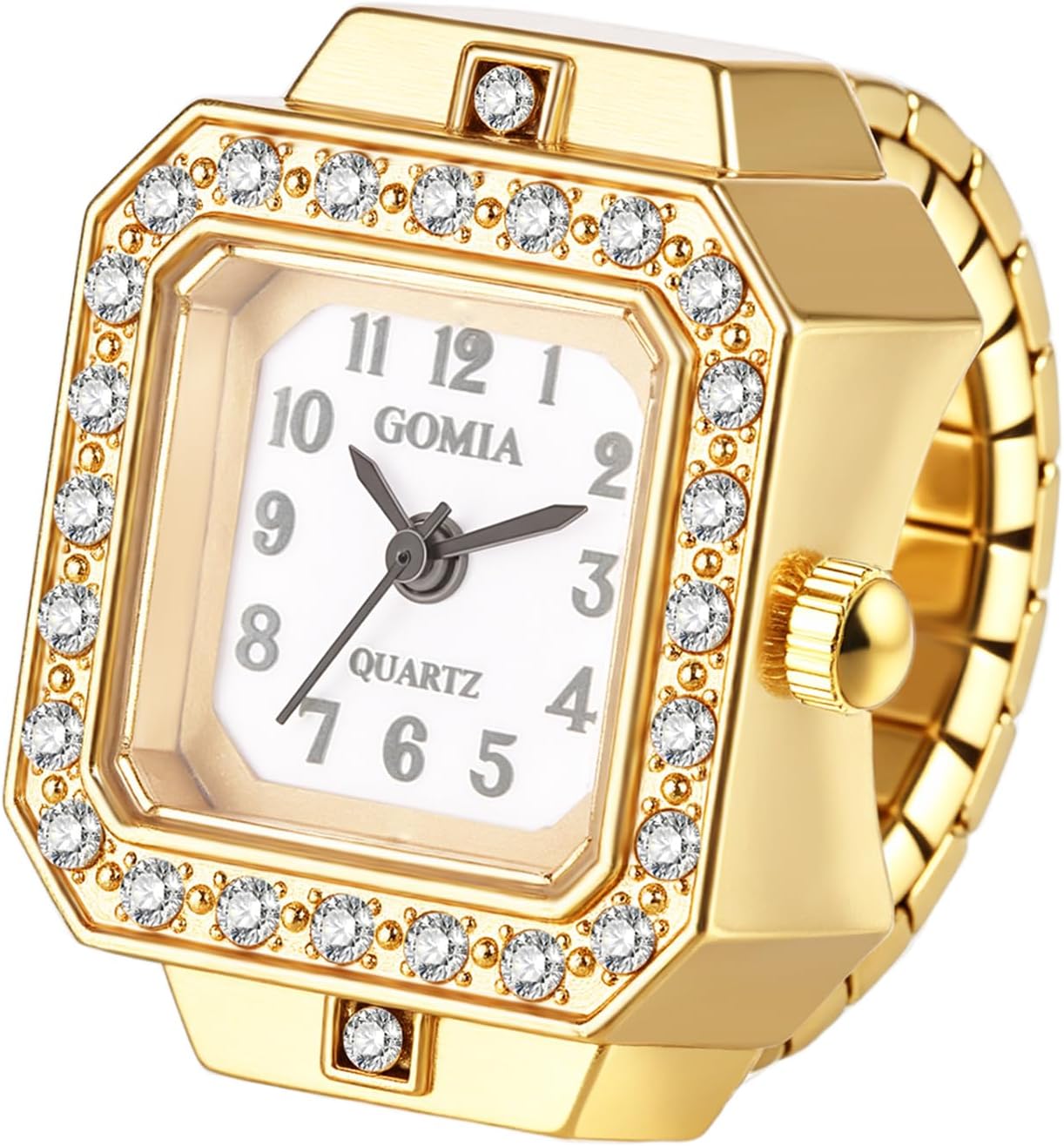 Lancardo Stunning Ring Finger Watch: Stainless Steel Stretch Band Square Bling Case Three-Eye Decoration Novelty Watches for Birthday Valentines Day