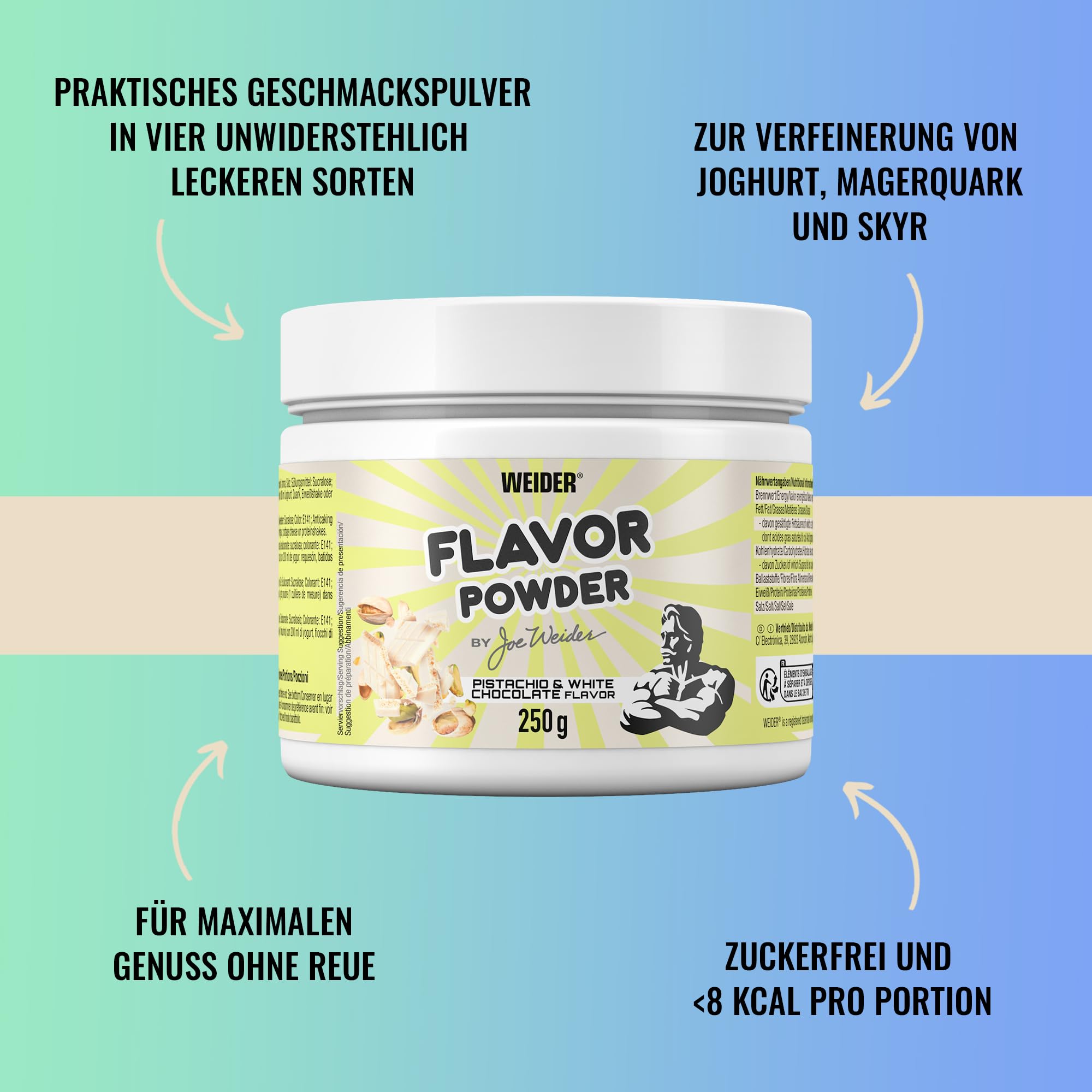 WEIDER Aroma in polvere Aroma in polvere senza zucchero per aromatizzare e dolcificare quark, yogurt o proteine ​​in polvere, adatto anche per cuocere al forno, pistacchio, 250g
