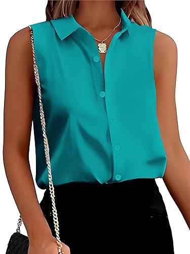 Mawor Womens Silk Satin Sleeveless Button Down Shirts Blouses Solid