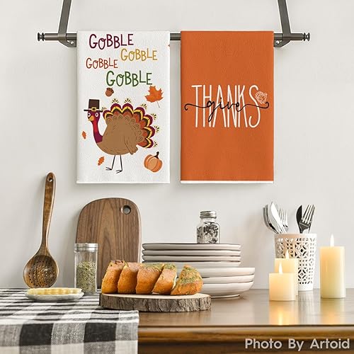 Miniatura 2 de Artoid Mode Juego de 2 toallas de cocina con diseño de calabaza y pavo Gobble de Acción de Gracias, 18 x 26 pulgadas