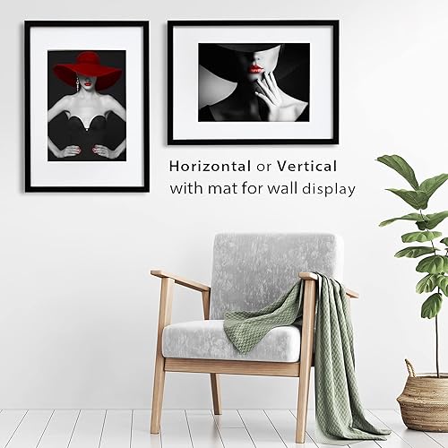 Miniatura 4 de Egofine Juego de 2 marcos de fotos A2 mate para A3, parte delantera de plexiglás acrílico de madera maciza para montaje en pared vertical u