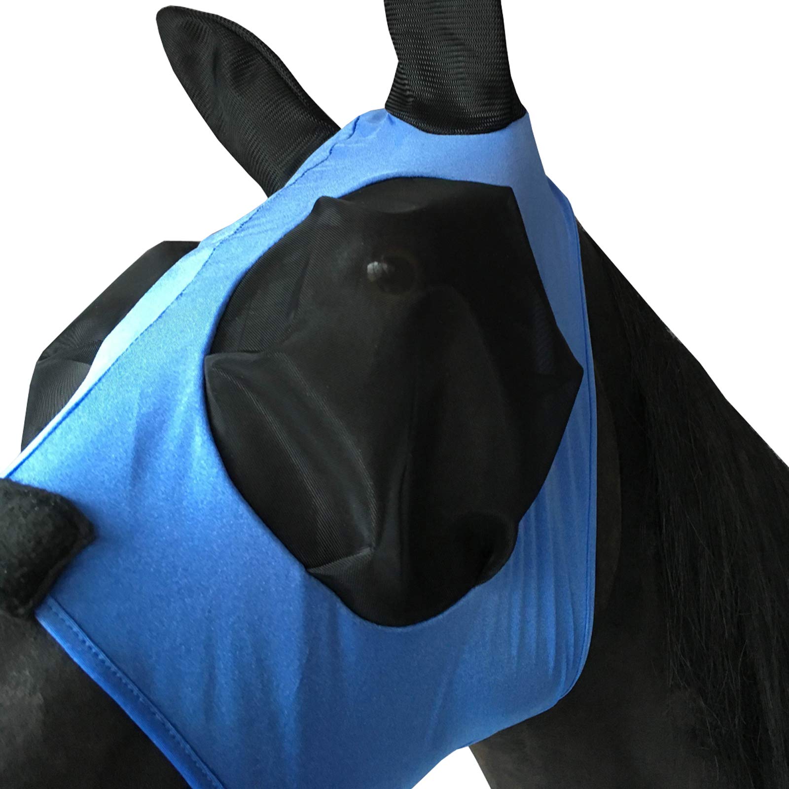 Leberna Maschera antimosche in rete, per cavallo, con orecchie, maschera molle, rete di Lycra anti-UV, intera, blu