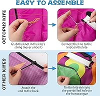 Vista 7 de Dragon Octopus Shark Devil Fish Bat Swallow Fish - Cometas de pescado a granel, paquete de 6, verde, grande, fácil de volar, línea de 328 pies