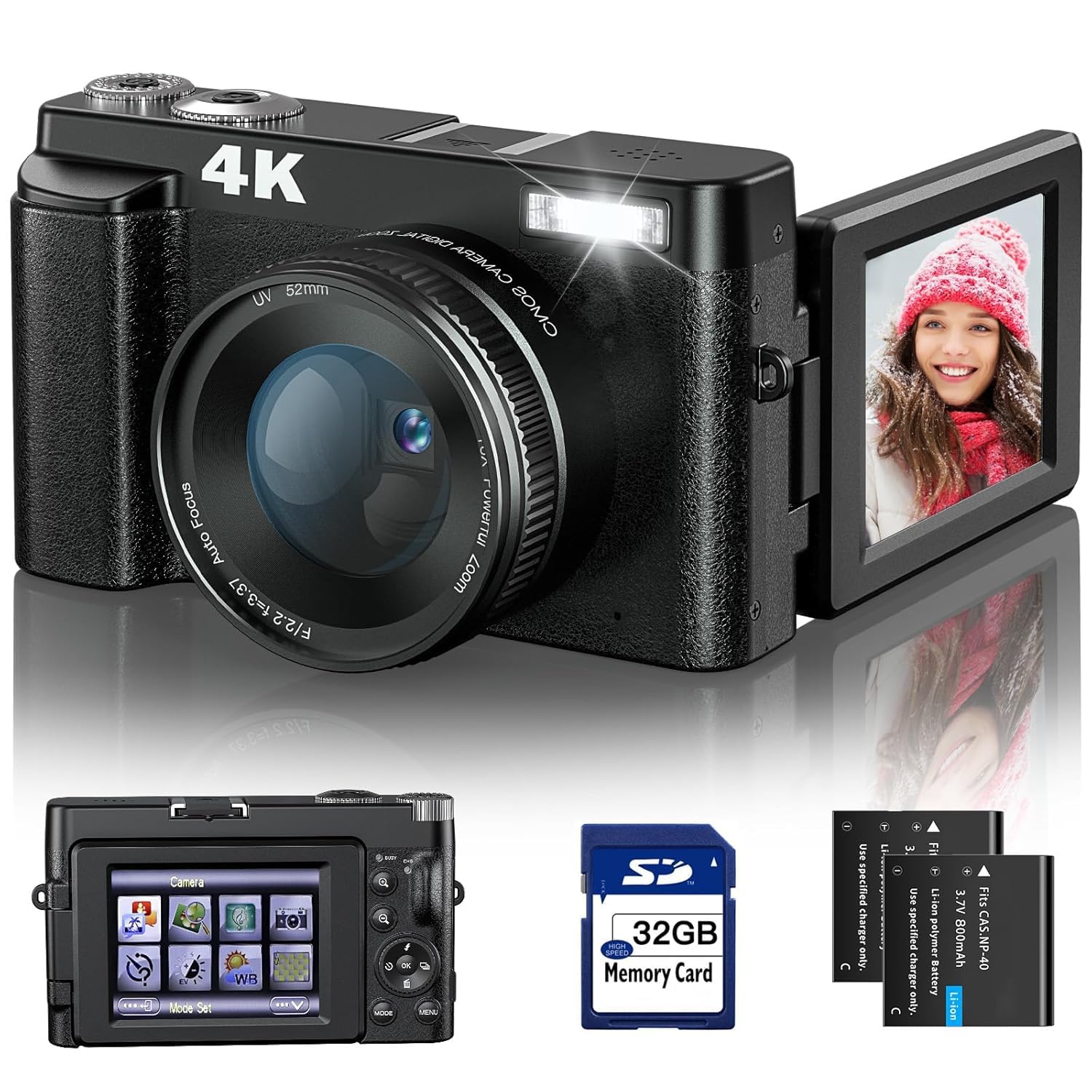 4K Digital Camera, Autofocus, 48 Megapixels, 4K Resolution,HDMI Output, 16x Digital Zoom, 3-Inch Large Screen, Spare Battery 128 Gb (CAM30)-image-28