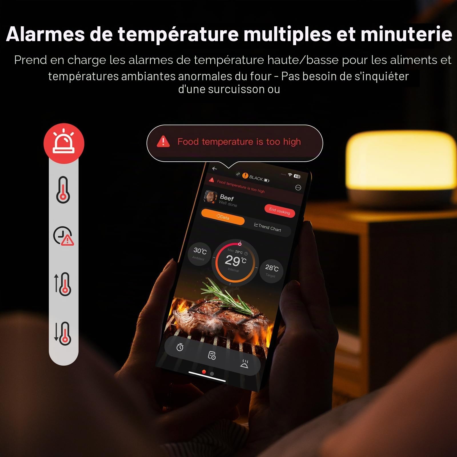 INKBIRD Thermomètre à viande double mode sans fil, connexion WiFi 5G et Bluetooth 5.4, 2 sondes avec 5 capteurs, alarme haute et basse température, pour barbecue, barbecue et cuisine