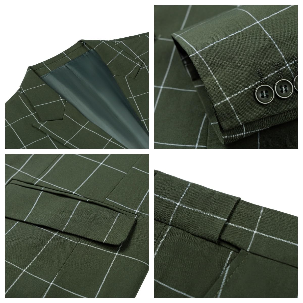 Solovedress Anzüge für Herren 3 Teilig Klassischer Karierter Herrenanzug Sakko Hose Weste für Hochzeiten und Geschäft