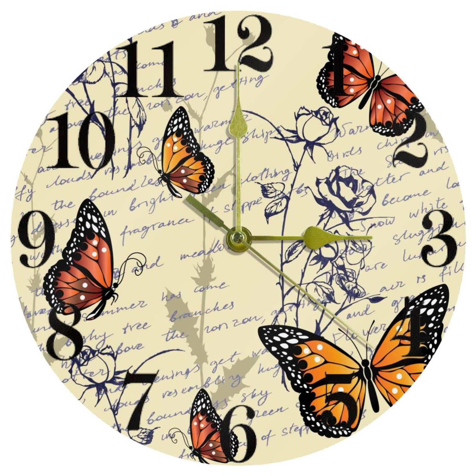 Horloge murale fleur et papillon silencieuse idéale pour cuisine et bureau calme