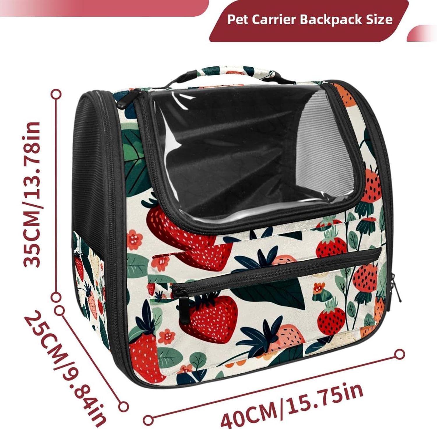 Portable Travel pet Backpack Carrier Hamster Bag Small Dog cat Carrier Breathable Hang Bag, Strawberry (1)