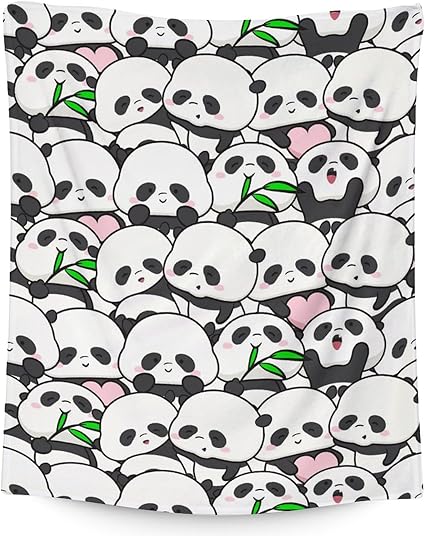 Mercuryelf Panda Throw Blanket - Soft, Fuzzy & Warm - 50x60 Inches Flannel Blankets for Living Room, Sofa - White Funny Throws Gift for Teens