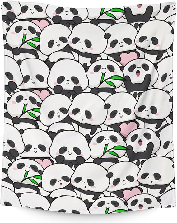 Mercuryelf Panda Throw Blanket - Soft, Fuzzy & Warm - 50x60 Inches Flannel Blankets for Living Room, Sofa - White Funny Throws Gift for Teens