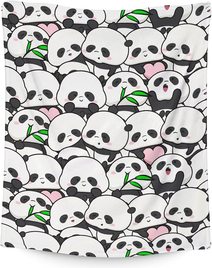 Mercuryelf Panda Throw Blanket - Soft, Fuzzy & Warm - 50x60 Inches Flannel Blankets for Living Room, Sofa - White Funny Throws Gift for Teens