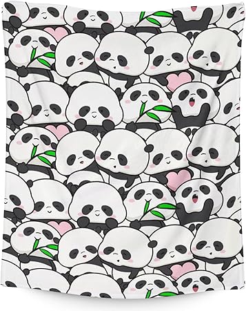 Mercuryelf Panda Throw Blanket - Soft, Fuzzy & Warm - 50x60 Inches Flannel Blankets for Living Room, Sofa - White Funny Throws Gift for Teens
