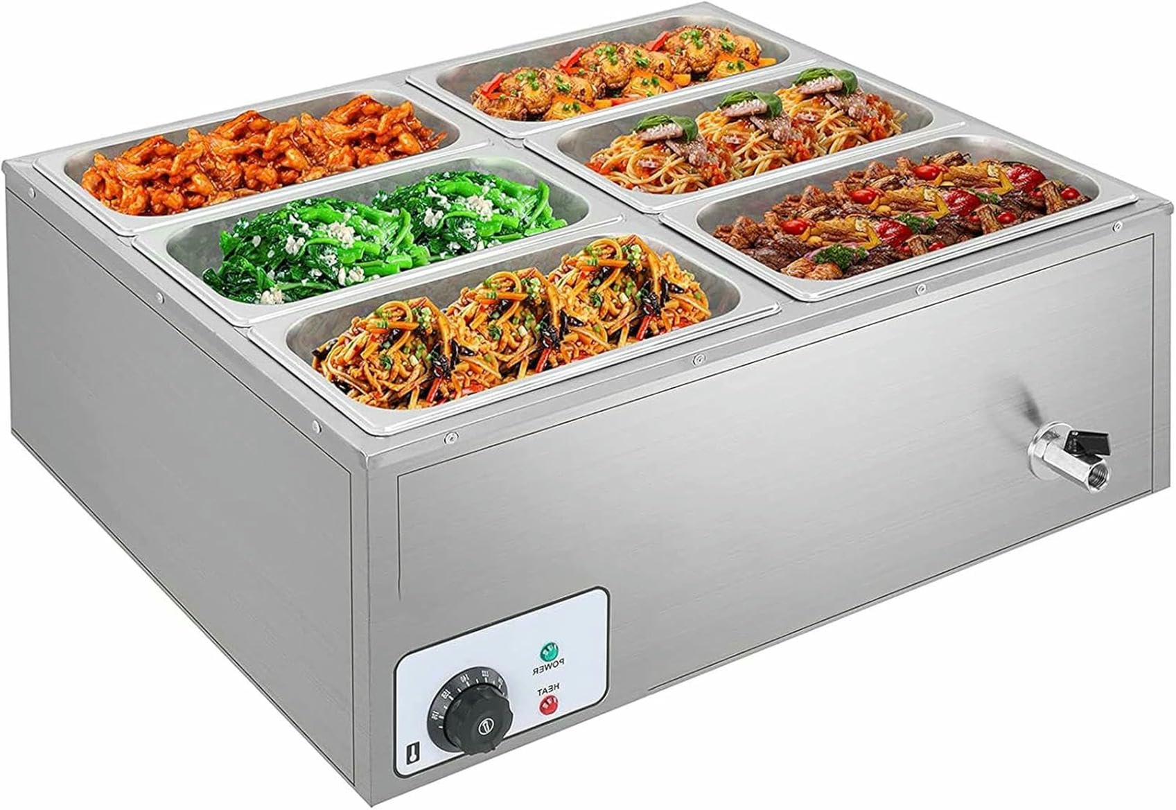 sartenes, Placas comerciales, Calentador, Plataforma Comercial de 850 W, Mesa eléctrica de Acero Inoxidable de Gran Capacidad de 7 L para Buffet, Catering, Control de Playa