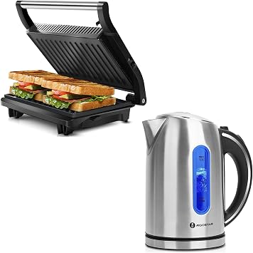 Aigostar 2 Slice Panini Press and 1.7L Electric Stainless Steel Kettle Bundle