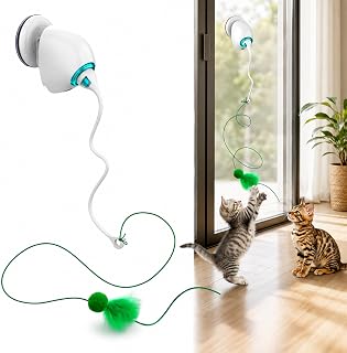Interactive Cat Toys, Automatic Cat Toys for Indoor Cats | Flying Feather Wand, Touch Activated, Exercise Cat Toys for Bored Indoor Adult Cats, Suction Cup Design, Rechargeable