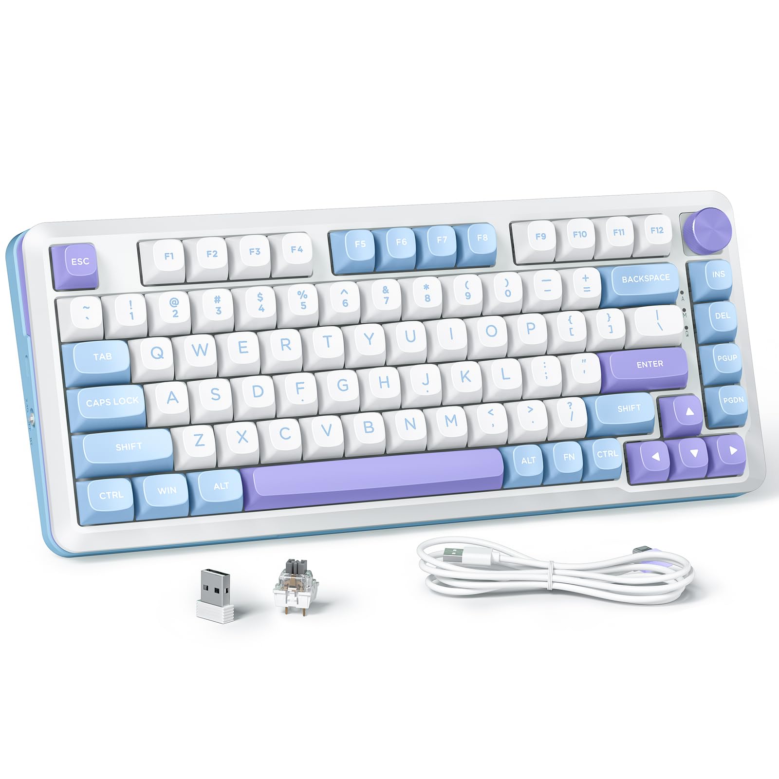 Redragon K681 Wireless Gasket Mounted RGB Mechanical Gaming Keyboard with Volume Knob, MDA-Profile, Pre-Lubed Linear Switches, 81 Keys 75% Tri-Mode Hot Swappable Purple/White/Blue (Periwinkle) K681WBP Periwinkle
